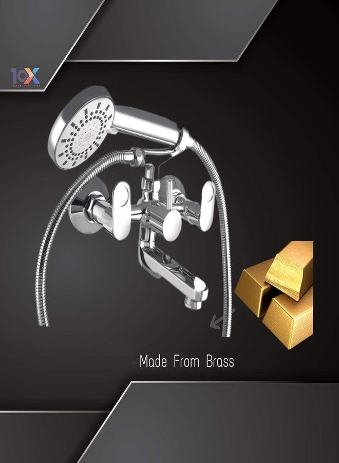10x WM-11340 2 in 1 Brass Wall Mixer with Crutch and Hand Shower with 1 Meter Tube (Silver) - Image 3